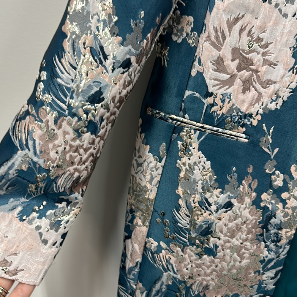 Tahari ASL Women's Floral-Jacquard Topper Jacket - Teal Pink jacket NEW 8 - Picture 7 of 10